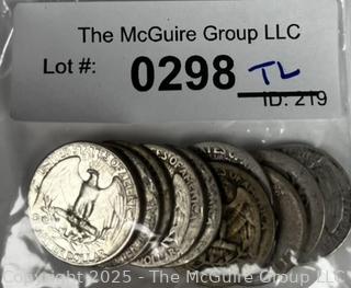 Ten (10) US Silver Coins Washington Quarter Dollar 25 Cent Coins with Various Dates 