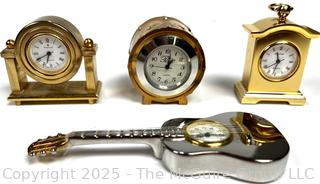 Four (4) Small Desk Clocks, Untested