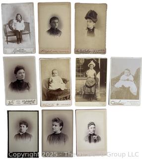 Ten (10) Cabinet Cards of Women and Children.