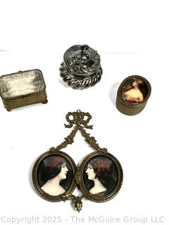 Three (3) Jewelry Caskets and Double Portrait Miniature Frame