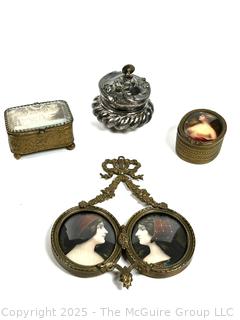 Three (3) Jewelry Caskets and Double Portrait Miniature Frame