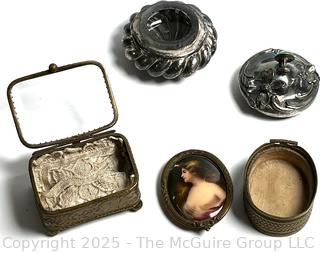 Three (3) Jewelry Caskets and Double Portrait Miniature Frame