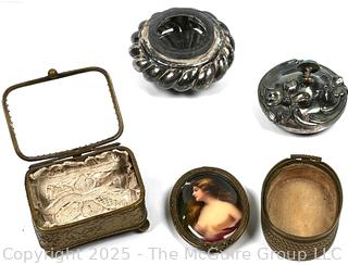 Three (3) Jewelry Caskets and Double Portrait Miniature Frame