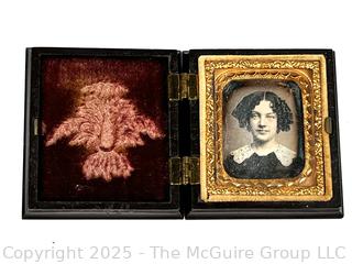 Victorian Daguerreotype In Molded Vulcanite With Velvet Frame of Young Women