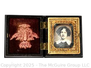 Victorian Daguerreotype In Molded Vulcanite With Velvet Frame of Young Women