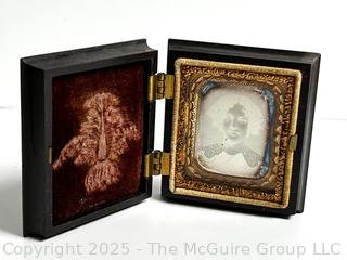 Victorian Daguerreotype In Molded Vulcanite With Velvet Frame of Young Women