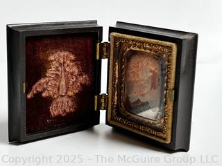 Victorian Daguerreotype In Molded Vulcanite With Velvet Frame of Young Women