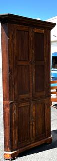 Primitive Corner Cabinet with Red Interior and Square Nail Heads
