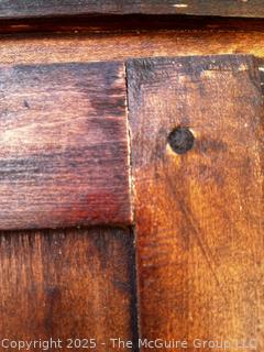 Primitive Corner Cabinet with Red Interior and Square Nail Heads