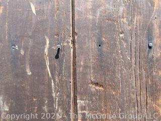Primitive Corner Cabinet with Red Interior and Square Nail Heads