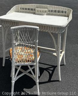 Victorian White Painted Wicker Vanity Desk and Chair. 