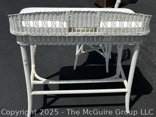 Victorian White Painted Wicker Vanity Desk and Chair. 