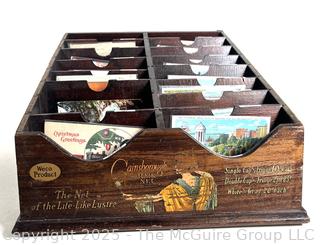  1920's Gainsborough Hair Net Wooden Display Cabinet with Postcards