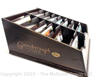  1920's Gainsborough Hair Net Wooden Display Cabinet with Postcards