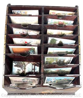  1920's Gainsborough Hair Net Wooden Display Cabinet with Postcards