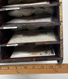 1920's Gainsborough Hair Net Wooden Display Cabinet with Postcards
