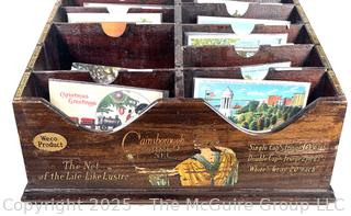  1920's Gainsborough Hair Net Wooden Display Cabinet with Postcards