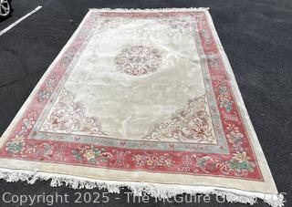 Palace Size Wool Hand Knotted Aubusson Ivory and Pink Rug. 114" x 172"