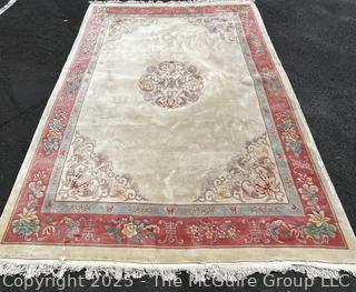 Palace Size Wool Hand Knotted Aubusson Ivory and Pink Rug. 114" x 172"