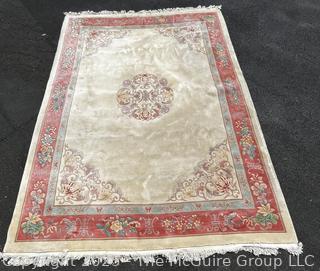 Palace Size Wool Hand Knotted Aubusson Ivory and Pink Rug. 114" x 172"