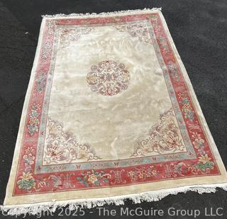 Palace Size Wool Hand Knotted Aubusson Ivory and Pink Rug. 114" x 172"