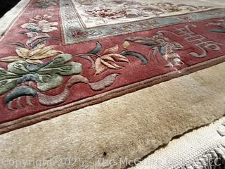 Palace Size Wool Hand Knotted Aubusson Ivory and Pink Rug. 114" x 172"