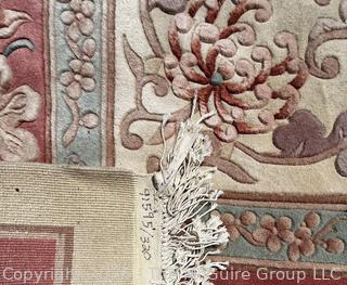 Palace Size Wool Hand Knotted Aubusson Ivory and Pink Rug. 114" x 172"