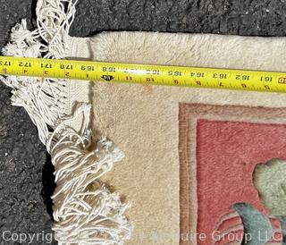 Palace Size Wool Hand Knotted Aubusson Ivory and Pink Rug. 114" x 172"