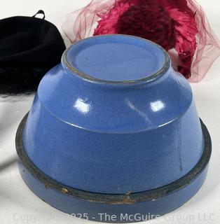 Blue Stoneware Mixing Bowl, Hats and Puerto Rican Vejigante Mask