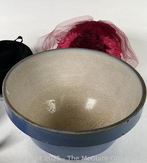 Blue Stoneware Mixing Bowl, Hats and Puerto Rican Vejigante Mask