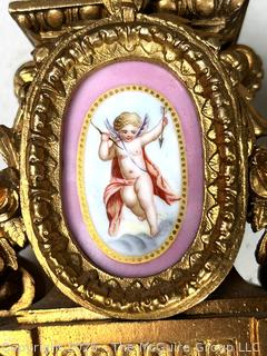 Two (2) French Rococo Louis XV Style Four Light Candelabras with Porcelain Plaque of Cherubs