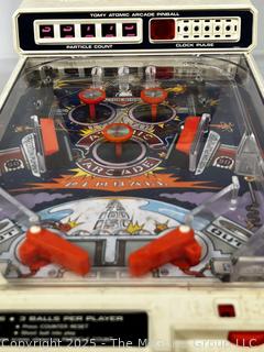 1979 TOMY Atomic Arcade Pinball Tabletop Game, In Box