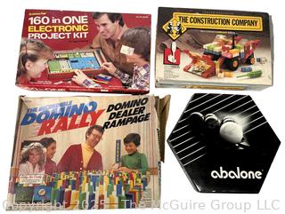 Four (4) Board Games Including Electronic Project Kit, Domino Rally, Abalone & Construction Company