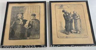 Two (2) Framed Under Glass Pencil Signed (Double Signed) Lithographs by Honore Daumier (1808-1879) from the Court Series (Les Gens de Justice)
