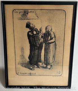 Two (2) Framed Under Glass Pencil Signed (Double Signed) Lithographs by Honore Daumier (1808-1879) from the Court Series (Les Gens de Justice)