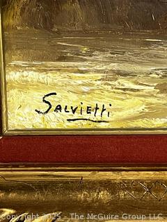 Giltwood Framed Oil on Canvas of Floral Still Life Signed by Artist Salvietti. 24" x 34"