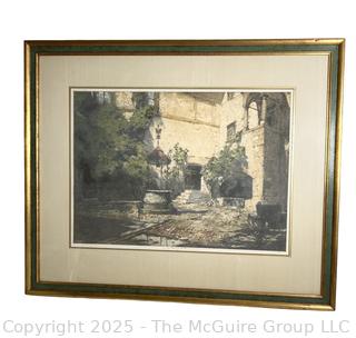 Framed Under Glass Etching of Seebenstein Castle, Austria Pencil Signed by Artist Luigi Kasimir. 26" x 32"