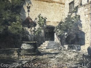 Framed Under Glass Etching of Seebenstein Castle, Austria Pencil Signed by Artist Luigi Kasimir. 26" x 32"