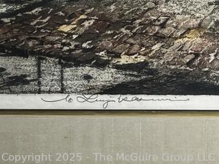 Framed Under Glass Etching of Seebenstein Castle, Austria Pencil Signed by Artist Luigi Kasimir. 26" x 32"