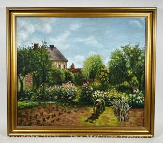 Framed Oil on Canvas Landscape of House and Garden. 26" x 30"