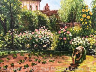 Framed Oil on Canvas Landscape of House and Garden. 26" x 30"