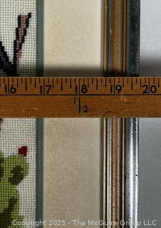 Framed Under Glass Needlework of Birds of Texas.  19" Square