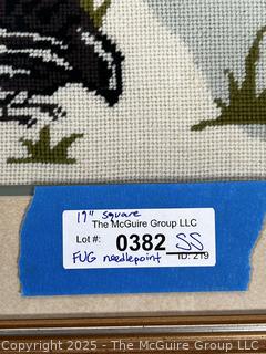 Framed Under Glass Needlework of Birds of Texas.  19" Square