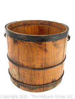 Primitive Wood Banded Milk Bucket with Handle 