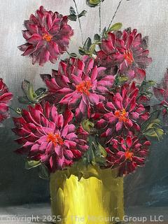 Framed Oil on Canvas of Floral Still Life Signed By Artist Hans Baker. 22" x 27"