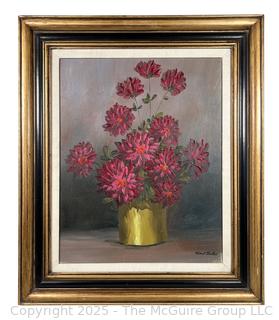 Framed Oil on Canvas of Floral Still Life Signed By Artist Hans Baker. 22" x 27"