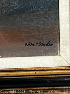 Framed Oil on Canvas of Floral Still Life Signed By Artist Hans Baker. 22" x 27"