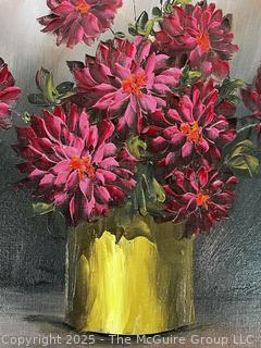 Framed Oil on Canvas of Floral Still Life Signed By Artist Hans Baker. 22" x 27"