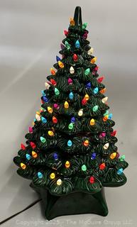 Ceramic Lighted Christmas Tree.  Slightly Damaged at Very Top.  19" tall.