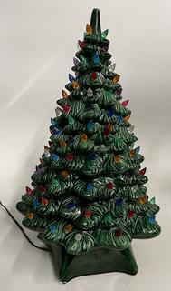 Ceramic Lighted Christmas Tree.  Slightly Damaged at Very Top.  19" tall.